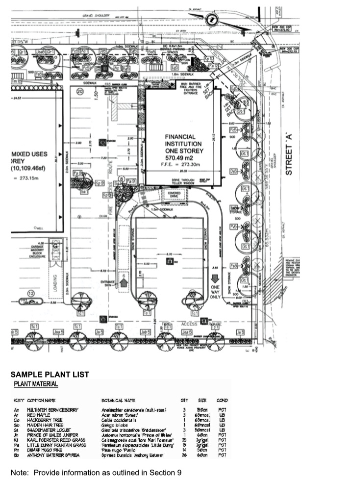 An example of a landscaping plan. This is only a partial view of the sample plan.
