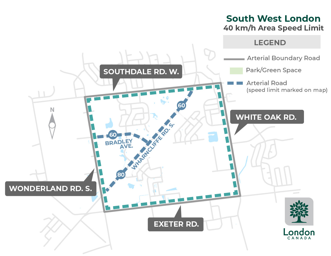 A map of the south west end of London. For more information or to request assistance, please contact cocc@london.ca