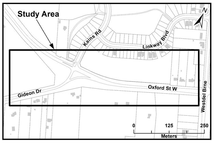 The Oxford Street West and Gideon Drive Environmental Assessment will study the intersection and the area will include up to 200 meters in each direction of the intersection. For more information, please contact Paul Yanchuk at pyanchuk@london.ca or by calling 519-661-2489 Ext.2563
