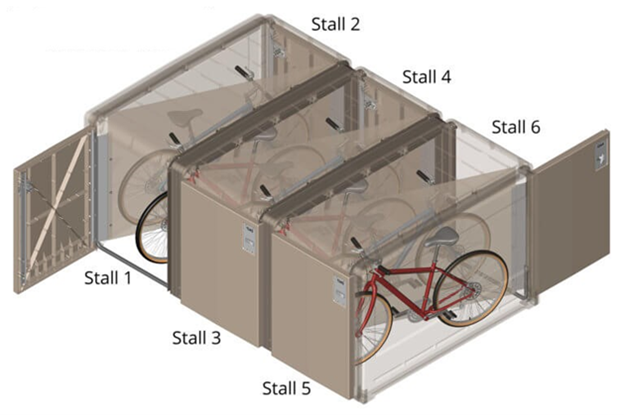 Illustration showing how a bike fits into a bike locker
