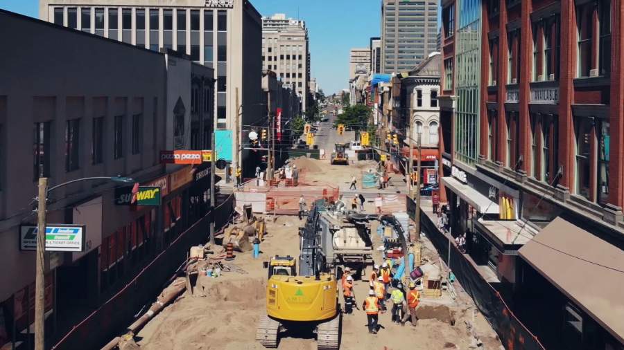 An image of Dundas Place under construction. 